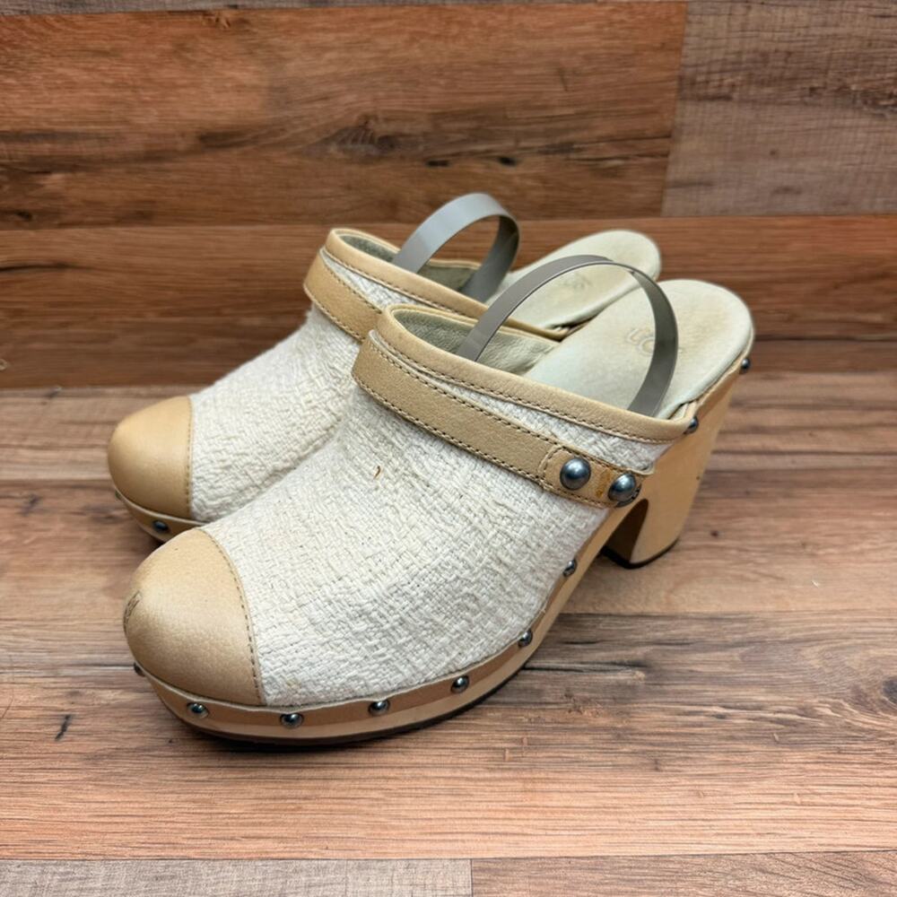 Ugg Womens Shoe Size 8 Jolene Clog Studded White Leather Sheepskin Heels